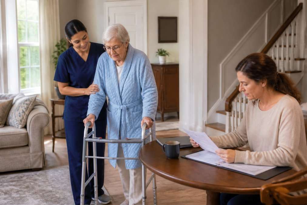 Family discussing 24-hour home care options for a senior in Central Texas